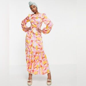 ASOS DESIGN satin maxi tea dress with balloon sleeves  floral SIZE 4 WITH TAGS